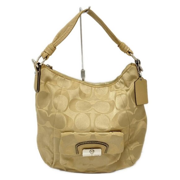 Auth COACH Kristin Signature Satin Hobo 14904 Beige Jacquard Leather - Handbag - Picture 1 of 9